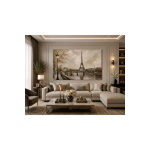 Paris Eyfel Kulesi Manzara Kanvas Tablo Bej Gold Tonlu Şehir Temalı Dekoratif Duvar Tablosu Salon Dresuar Üstü Ofis Yatak Odası Tablosu | Modern Duvar Dekoru | Salon, Yatak Odası Ve Ofis İçin | Mgi De 30x50 cm