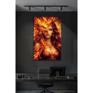 Anka Kuşu Kadın Temalı Modern Yüksek Çözünürlüklü Lüks Cam Tablo | Hayvan Figürlü Dekoratif Duvar Tablosu, Salon, Ofis Ve Çalışma Alanı Dekoru, 90x60 cm