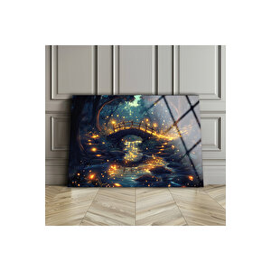 Gece Manzara Uv Baskılı Cam Tablo , Kırılmaz Temperli Cam Üzeri Solmaz Baskı | Doğa Ve Manzara Temalı Dekoratif Duvar Tablosu, Salon, Yatak Odası Ve Ofis Dekoru, 45x30 cm