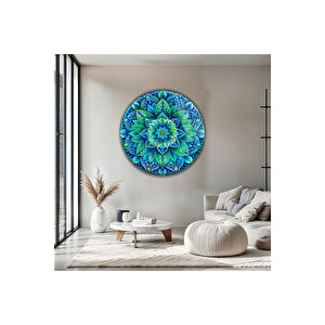 Turkuaz Yeşil Mandala Temalı Modern Yuvarlak Temperli Dekoratif Cam Tablo | Modern Dekorasyon Temalı Dekoratif Duvar Tablosu, Salon, Ev Ve Ofis Dekoru, 70x70 Cm 80x80 cm
