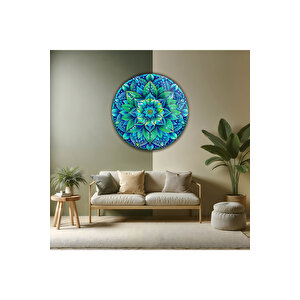 Turkuaz Yeşil Mandala Temalı Modern Yuvarlak Temperli Dekoratif Cam Tablo | Modern Dekorasyon Temalı Dekoratif Duvar Tablosu, Salon, Ev Ve Ofis Dekoru, 70x70 Cm 80x80 cm