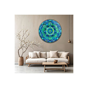 Turkuaz Yeşil Mandala Temalı Modern Yuvarlak Temperli Dekoratif Cam Tablo | Modern Dekorasyon Temalı Dekoratif Duvar Tablosu, Salon, Ev Ve Ofis Dekoru, 70x70 Cm 80x80 cm