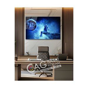 Dünya Uzay Astronot Göz Alıcı Şık Cam Tablo Modern Ev Ofis Salon Duvar Oda Dekoru Hediyelik | Uzay Temalı Dekoratif Duvar Tablosu, Çocuk Ve Genç Odası Dekoru, 72x46 cm