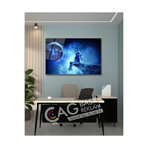Dünya Uzay Astronot Göz Alıcı Şık Cam Tablo Modern Ev Ofis Salon Duvar Oda Dekoru Hediyelik | Uzay Temalı Dekoratif Duvar Tablosu, Çocuk Ve Genç Odası Dekoru, 72x46 cm