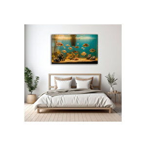 Akvaryum Ve Balık Desenli Cam Tablo Canlı Ve Dekoratif Tasarım | Deniz Temalı Dekoratif Duvar Tablosu, Salon, Ofis Ve Yazlık Dekoru, 90x60 cm