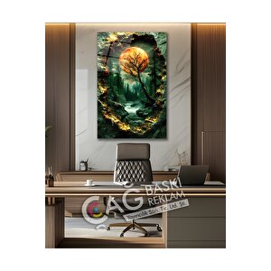 Doğa Manzara Orman Güneş Göz Alıcı Estetik Cam Tablo Modern Ev Ofis Salon Oda Dekoru Hediyelik | Doğa Ve Manzara Temalı Dekoratif Duvar Tablosu, Salon, Yatak Odası Ve Ofis Dekoru, 45x30 cm