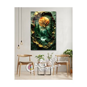 Doğa Manzara Orman Güneş Göz Alıcı Estetik Cam Tablo Modern Ev Ofis Salon Oda Dekoru Hediyelik | Doğa Ve Manzara Temalı Dekoratif Duvar Tablosu, Salon, Yatak Odası Ve Ofis Dekoru, 45x30 cm