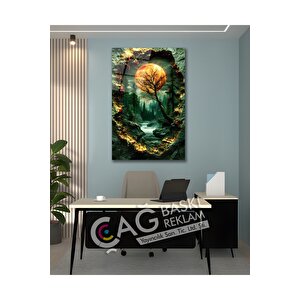 Doğa Manzara Orman Güneş Göz Alıcı Estetik Cam Tablo Modern Ev Ofis Salon Oda Dekoru Hediyelik | Doğa Ve Manzara Temalı Dekoratif Duvar Tablosu, Salon, Yatak Odası Ve Ofis Dekoru, 45x30 cm