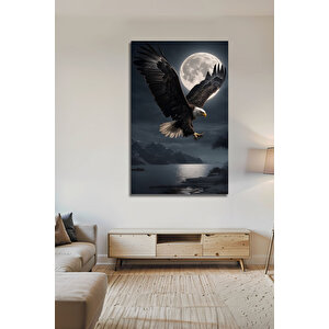 Dolunay Ve Kartal Temalı Cam Tablo Gece Manzaralı Lüks Dekoratif Duvar Sanatı | Doğa Ve Manzara Temalı Dekoratif Duvar Tablosu, Salon, Yatak Odası Ve Ofis Dekoru, 110x70 cm