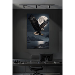 Dolunay Ve Kartal Temalı Cam Tablo Gece Manzaralı Lüks Dekoratif Duvar Sanatı | Doğa Ve Manzara Temalı Dekoratif Duvar Tablosu, Salon, Yatak Odası Ve Ofis Dekoru, 110x70 cm