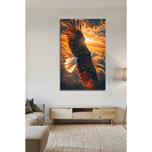 Modern Gökyüzü Ve Kartal Temalı Gün Batımı Manzaralı Şık Dekoratif Cam Tablo | Doğa Ve Manzara Temalı Dekoratif Duvar Tablosu, Salon, Yatak Odası Ve Ofis Dekoru, 72x46 cm