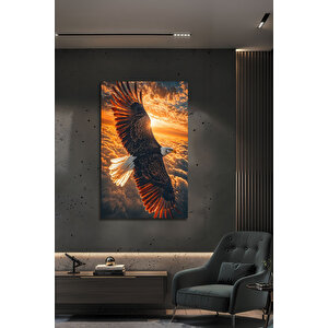 Modern Gökyüzü Ve Kartal Temalı Gün Batımı Manzaralı Şık Dekoratif Cam Tablo | Doğa Ve Manzara Temalı Dekoratif Duvar Tablosu, Salon, Yatak Odası Ve Ofis Dekoru, 72x46 cm