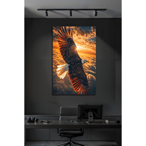 Modern Gökyüzü Ve Kartal Temalı Gün Batımı Manzaralı Şık Dekoratif Cam Tablo | Doğa Ve Manzara Temalı Dekoratif Duvar Tablosu, Salon, Yatak Odası Ve Ofis Dekoru, 72x46 cm