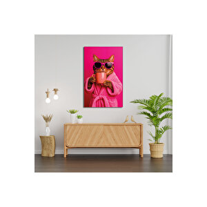Tripli Kediyle Sabah Ruhu Mizahi Cam Tablo | Hayvan Figürlü Dekoratif Duvar Tablosu, Salon, Ofis Ve Çalışma Alanı Dekoru, 110x70 cm
