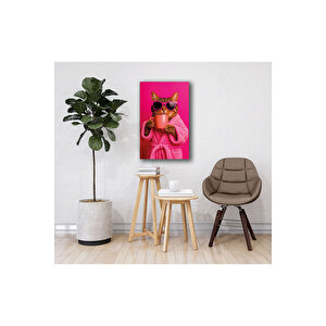 Tripli Kediyle Sabah Ruhu Mizahi Cam Tablo | Hayvan Figürlü Dekoratif Duvar Tablosu, Salon, Ofis Ve Çalışma Alanı Dekoru, 110x70 cm