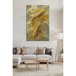 Lüks Altın Koi Balığı Mücevherli Feng Shui Cam Tablo Zenginlik Ve Şans Temalı Duvar Sanatı | Modern Dekorasyon Temalı Dekoratif Duvar Tablosu, Salon, Ev Ve Ofis Dekoru, 72x46 cm