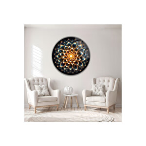 Modern Işıltılı Mandala Desenli Çiçekli Yuvarlak Dekoratif Cam Tablo Lüks Duvar Sanatı | Çiçek Temalı Dekoratif Duvar Tablosu, Salon Ve Yatak Odası Dekoru, 100x100 Cm 80x80 cm