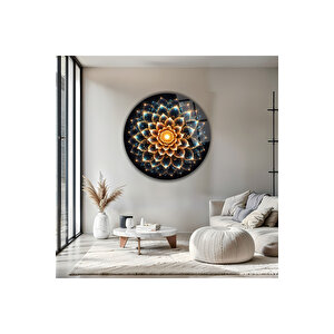 Modern Işıltılı Mandala Desenli Çiçekli Yuvarlak Dekoratif Cam Tablo Lüks Duvar Sanatı | Çiçek Temalı Dekoratif Duvar Tablosu, Salon Ve Yatak Odası Dekoru, 100x100 Cm 80x80 cm