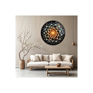 Modern Işıltılı Mandala Desenli Çiçekli Yuvarlak Dekoratif Cam Tablo Lüks Duvar Sanatı | Çiçek Temalı Dekoratif Duvar Tablosu, Salon Ve Yatak Odası Dekoru, 100x100 Cm 80x80 cm