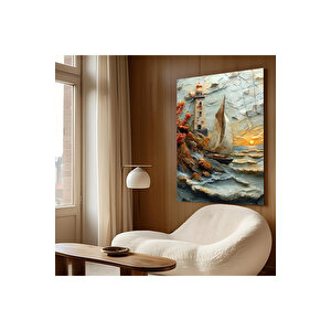 Yelkenli Ve Fener Manzaralı Cam Tablo – Ruhuna Hitap Eden Ev & Ofis Hediyesi | Deniz Temalı Dekoratif Duvar Tablosu, Salon, Ofis Ve Yazlık Dekoru, 30x45 cm