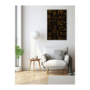 Altın Çizgilerin Dili Soyut Geometrik Desenli Cam Tablo | Çocuk Odası Temalı Dekoratif Duvar Tablosu, Çocuk Odası Ve Oyun Alanı Dekoru, 90x60 cm