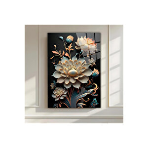 Luxury Floral Harmony – Cam Tablo | Lüks Modern Dekorasyon Temalı Dekoratif Duvar Tablosu, Salon, Ev Ve Ofis Dekoru, 30x45 cm