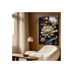Luxury Floral Harmony – Cam Tablo | Lüks Modern Dekorasyon Temalı Dekoratif Duvar Tablosu, Salon, Ev Ve Ofis Dekoru, 30x45 cm