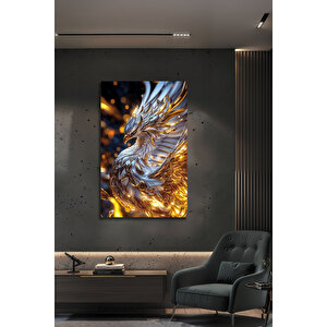 Zümrüdü Anka Kuşu Cam Tablo Altın Detaylı Modern Dekoratif Lüks Salon Ofis Tablosu Temperli Cam | Hayvan Figürlü Dekoratif Duvar Tablosu, Salon, Ofis Ve Çalışma Alanı Dekoru, 30x45 cm