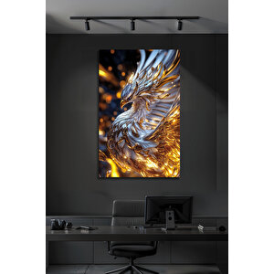 Zümrüdü Anka Kuşu Cam Tablo Altın Detaylı Modern Dekoratif Lüks Salon Ofis Tablosu Temperli Cam | Hayvan Figürlü Dekoratif Duvar Tablosu, Salon, Ofis Ve Çalışma Alanı Dekoru, 30x45 cm