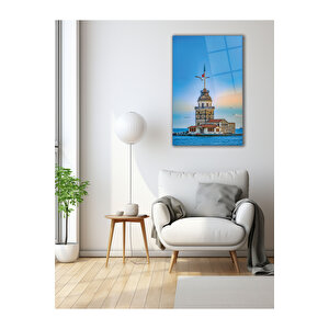 Kız Kulesi Ve Mavi Ufuk İstanbul Manzara Cam Tablo | Doğa Ve Manzara Temalı Dekoratif Duvar Tablosu, Salon, Yatak Odası Ve Ofis Dekoru, 110x70 Cm 30x45 cm