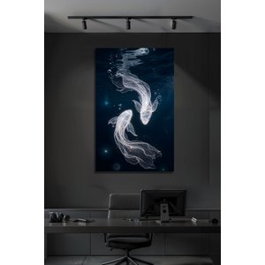 Modern Işıltılı Kristal Görünümlü Şeffaf Balıklar Derin Deniz Temalı Lüks Cam Tablo | Deniz Temalı Dekoratif Duvar Tablosu, Salon, Ofis Ve Yazlık Dekoru, 72x46 cm