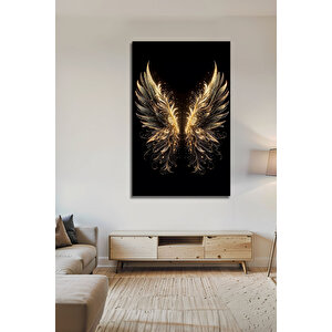 Gold Melek Kanadı Işıltılı Modern Dekoratif Dekoratif Cam Tablo | Doğa Ve Manzara Temalı Dekoratif Duvar Tablosu, Salon, Yatak Odası Ve Ofis Dekoru, 72x46 cm