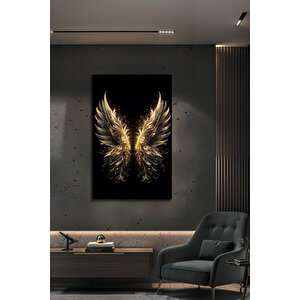 Gold Melek Kanadı Işıltılı Modern Dekoratif Dekoratif Cam Tablo | Doğa Ve Manzara Temalı Dekoratif Duvar Tablosu, Salon, Yatak Odası Ve Ofis Dekoru, 72x46 cm