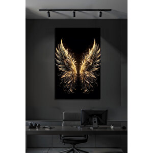 Gold Melek Kanadı Işıltılı Modern Dekoratif Dekoratif Cam Tablo | Doğa Ve Manzara Temalı Dekoratif Duvar Tablosu, Salon, Yatak Odası Ve Ofis Dekoru, 72x46 cm