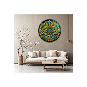 Çok Renkli Mandala Temalı Modern Yuvarlak Temperli Dekoratif Cam Tablo | Modern Dekorasyon Temalı Dekoratif Duvar Tablosu, Salon, Ev Ve Ofis Dekoru, 60x60 Cm 100x100 cm