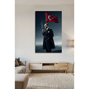 Lüks Atatürk Ay Yıldız Bayraklı Özel Tasarım Dekoratif Modern Cam Tablo | Atatürk Temalı Dekoratif Duvar Tablosu, Salon, Ofis Ve Çalışma Alanı Dekoru, 30x45 cm