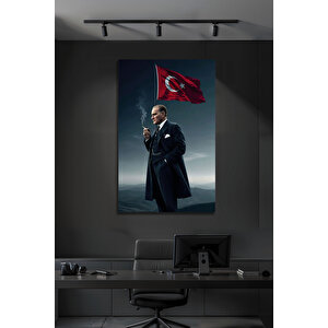 Lüks Atatürk Ay Yıldız Bayraklı Özel Tasarım Dekoratif Modern Cam Tablo | Atatürk Temalı Dekoratif Duvar Tablosu, Salon, Ofis Ve Çalışma Alanı Dekoru, 30x45 cm