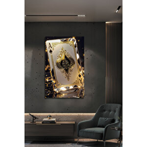 Altın Varaklı Maça Ası Lüks Dekoratif Şans Temalı Cam Tablo | Modern Dekorasyon Temalı Dekoratif Duvar Tablosu, Salon, Ev Ve Ofis Dekoru, 30x45 cm
