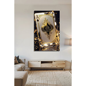 Altın Varaklı Maça Ası Lüks Dekoratif Şans Temalı Cam Tablo | Modern Dekorasyon Temalı Dekoratif Duvar Tablosu, Salon, Ev Ve Ofis Dekoru, 30x45 cm