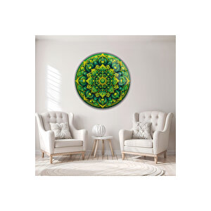 Bohem Yeşil Modern Mandala Tasarım Desenli Yuvarlak Dekoratif Cam Tablo | Bohem Temalı Dekoratif Duvar Tablosu, Salon, Yatak Odası Ve Çalışma Alanı Dekoru, 80x80 Cm 80x80 cm