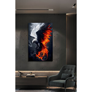 Ateşli Kartal Tasarımlı Lüks Modern Dekoratif Yüksek Çözünürlüklü Uv Baskılı Cam Tablo | Modern Dekorasyon Temalı Dekoratif Duvar Tablosu, Salon, Ev Ve Ofis Dekoru, 72x46 cm