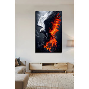 Ateşli Kartal Tasarımlı Lüks Modern Dekoratif Yüksek Çözünürlüklü Uv Baskılı Cam Tablo | Modern Dekorasyon Temalı Dekoratif Duvar Tablosu, Salon, Ev Ve Ofis Dekoru, 72x46 cm