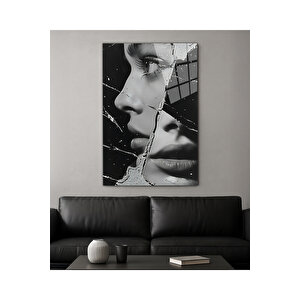 Kırık Camda İkili Yüz – Siyah Beyaz Modern Sanatsal Cam Tablo | Doğa Ve Manzara Temalı Dekoratif Duvar Tablosu, Salon, Yatak Odası Ve Ofis Dekoru, 50x70 cm