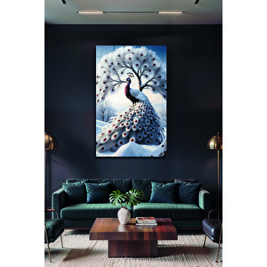 Beyaz Tavus Kuşu Kış Ağacı Fantastik Manzara Dekoratif Cam Tablo | Hayvan Figürlü Dekoratif Duvar Tablosu, Salon, Ofis Ve Çalışma Alanı Dekoru, 30x45 cm