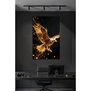 Modern Gold Işıltılı Kartal Tasarımlı Temperli Cam Tablo Dekoratif Ofis Salon Duvar Dekoru | Doğa Ve Manzara Temalı Dekoratif Duvar Tablosu, Salon, Yatak Odası Ve Ofis Dekoru, 72x46 cm