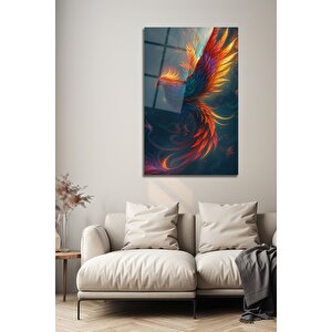 Modern Anka Kuşu Temalı Cam Tablo Phoenix Mitolojik Tasarım Temperli Cam Lüks Duvar Dekoru | Hayvan Figürlü Dekoratif Duvar Tablosu, Salon, Ofis Ve Çalışma Alanı Dekoru, 90x60 cm