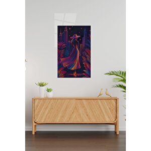 Dekoratif Işıltılı Şehir Manzaralı Cam Tablo Gece Mavisi Mor Renkli Modern Ev Ofis Dekoru | Doğa Ve Manzara Temalı Dekoratif Duvar Tablosu, Salon, Yatak Odası Ve Ofis Dekoru, 110x70 cm