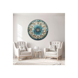Modern Turkuaz Mandala Tasarım Yuvarlak Lüks Temperli Dekoratif Cam Tablo | Modern Dekorasyon Temalı Dekoratif Duvar Tablosu, Salon, Ev Ve Ofis Dekoru, 80x80 Cm 70x70 cm