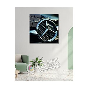 Mercedes Logolu Araba Cam Tablo Modern Ev Ofis Oda Salon Duvar Dekoru Hediyelik | Doğa Ve Manzara Temalı Dekoratif Duvar Tablosu, Salon, Yatak Odası Ve Ofis Dekoru, 50x50 Cm 50x50 cm