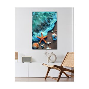Deniz Yıldızı Sahil Manzara Cam Tablo Modern Ev Ofis Salon Duvar Oda Dekoru Hediyelik | Deniz Temalı Dekoratif Duvar Tablosu, Salon, Ofis Ve Yazlık Dekoru, 70x110 cm